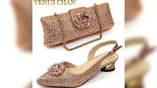 A must-have product!&nbsp;Elegant And Sexy Champagne Color High Heels Shoes And Bag With Rhinestone Emb