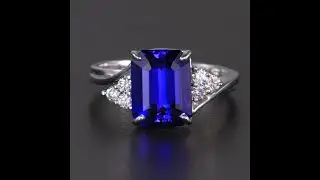14k White Gold Emerald Cut Tanzanite and Diamond Accent Ring 3.46 Carats