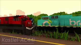 Cruzamento de trio de AC44i carregando um trem de grãos e trio de C30-7 com TCT