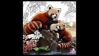 Paint By Number Mama Red Panda Took her Baby To The Pond With The Most Delicious  Water.