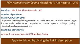 Medical Coder jobs in al ain - UAE, Mediclinic Hospital al ain - UAE #jobsinuae