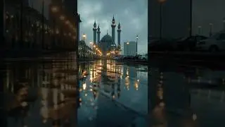 Masjid Reflected on Wet Streets 🌧️🕌 | Peaceful Islamic Short #shorts #ytshorts #naat #islamicvideo