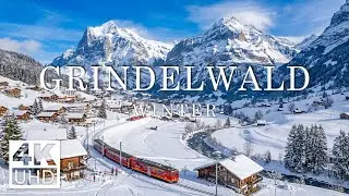 Grindelwald 4K - Winter Beauty of Alpine Snow Villages, Icy Mountain Valleys, Glittering Peak Lights