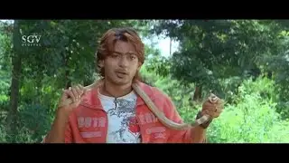 Prajwal Devaraj Wears Snake As Belt To Impress His Girl - Meravanige Kannada Movie Climax Scene