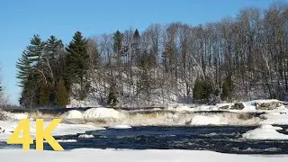 Winter River Flowing Over Frozen Rocks &ndash; Stunning Canadian Scenery - 4K