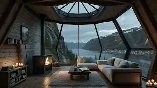 Cozy Mountain Fjord Cabin Fireplace🔥🏔️ | Calm Evening Views & Ambience