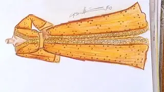 رسم الزي التقليدي المغربي بلون الذهبي ممزوج مع البني 