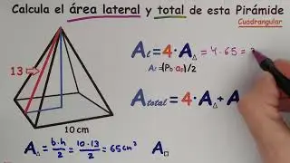 Área lateral y total de una Pirámide cuadrangular (sabiendo apotema)