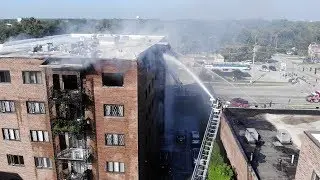 Des Plaines Fire At The Landings Condominium, Chicago Suburbs, Illinois - Drone Video
