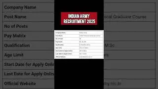 INDIAN ARMY 143RD TECHNICAL GRADUATE COURSE RECRUITMENT 2025 🥳 #army #armyofficers #officer #shorts