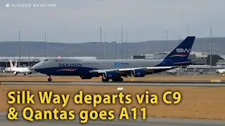 Silk Way West (VQ-BVC) departs RW03 via C9 & Qantas (VH-ZNH) via A11 at Perth Airport.