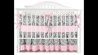 7 Pieces Set Ruffle Grey Pink Floral Baby Crib Nursery Bedding Set Ruffle Sheet