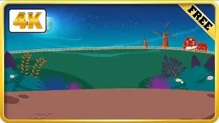 Cartoon Green farm Background at night video loops