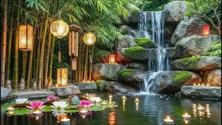 Deep Relaxation with Garden Waterfall 🌿 | Stress Relief & Meditation Peaceful Bamboo Waterfall 🌿