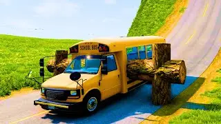 School Bus Crushed by Deadly Logs Trap! 💥 | BeamNG.Drive Extreme Crash  #beamngdrive #beamng