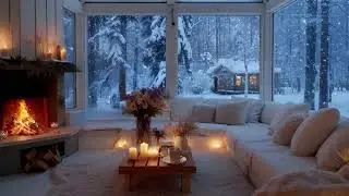 Peaceful Fireplace & Soft Jazz Piano Music 🎵 Cozy Winter Night Ambience for Sleep and Relaxation