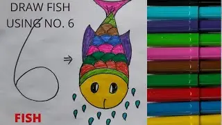 How to draw a fish using Number 6.Drawing and coloring .Step by step easy way to draw a fish