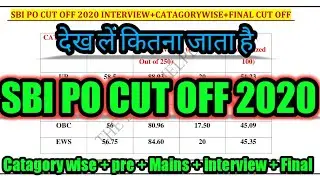 SBI PO CUT OFF 2020 | Catagory wise, Pre, mains, interview, final | SBI PO cut off last year