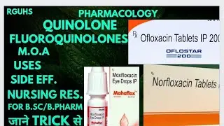 PHARMACOLOGY//Quinolone//Fluoroquinolones///M .O.A//Uses//Side effects//Nursing Res.//For B.sc/B.pha