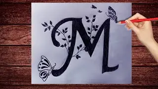how to make beautiful M drawing || M letter simple drawing with pencil sketch || M art .