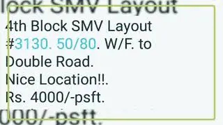 Site for sale @SMV layout, Bengaluru (Bangalore)