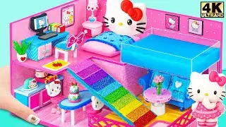 How to Make Cute Hello Kitty House with Pink Bedroom & Rainbow Slide 💕 DIY Miniature House