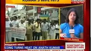 Congress workers protest against Union Minister Ananth Kumar's wife