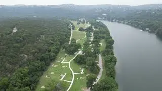 Emma Long Metropolitan Park by the Colorado River in Austin, TX.   4K Drone DJI Mini 3 Pro