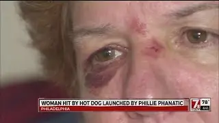 Woman hit by hot dog launched by Phillie Phanatic