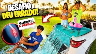 GABRIEL QUEBROU A PERNA NO DESAFIO DE TRANSFORMAR O CARRO EM UMA PISCINA!!😨