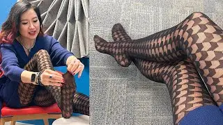 Patterned Nylons Tights Shoeplay Review! Pantyhose Stockings Hosiery Legs Feet Toes Soles Dangle