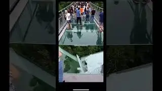 Lady falls through glass bridge 😱. #glassbridge #shattered #rock #ai #viral