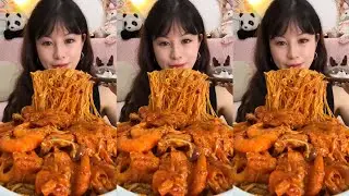 【MUKBANG】STICKY & SPICY MIXED NOODLES WITH CRUNCHY PIG EARS SO SATISFYING