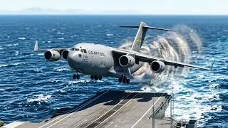 Very Dangerous Take off! C17 from Aircraft Carrier