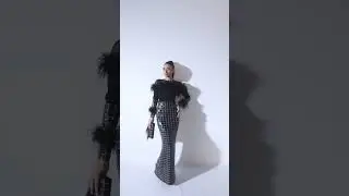 FW23 - SEQUINED AND FEATHERED CREPE MARROCAIN GOWN