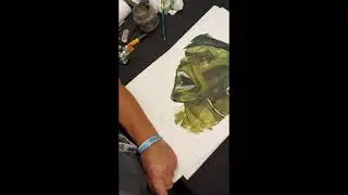 The Hulk headshot live sketching, drawing and painting