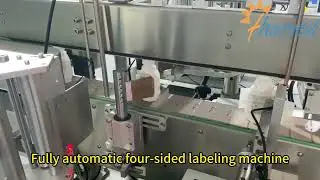 Automatic flat bottle labeling machine, labeller with four sided label applicator