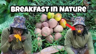 Breakfast outside in Nature: Fresh Fruits , Big up @MonaFlexJA  for the Naseberries