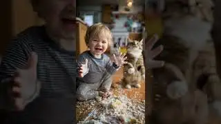 cute baby massy kitchen with cat #viralshort #cuteanimal #cutebaby
