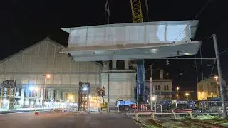 La Rochelle : pose du premier tronçon de la passerelle de la gare