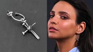 Sterling silver dangling cross earring, unusual jewelry by Emmanuela&reg;
