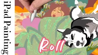 1 Minute Painting Roll A Sleeping Girl and a Husky Dream