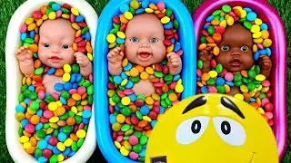 Full of 3 Rainbow BathTubs Candy with M&M's & Magic Slime Cutting Video