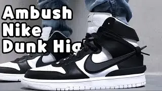 (4K) Ambush Nike Dunk High SPRUCE AURA unboxing/Ambush Nike Dunk black white on feet review/