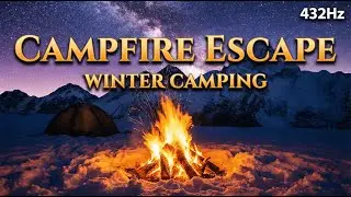 Winter Mountain Camping 🏔️ Campfire & Soft Piano Jazz (432Hz - No Ads) | Dağda Kamp Ateşi