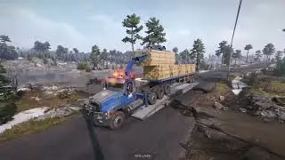 SnowRunner CAT CT681 crossing mobile bridges in Scandinavia