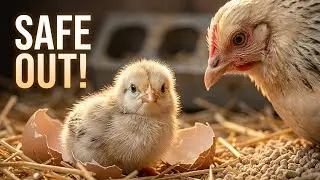 Mother hen helps her chick in egg to hatch