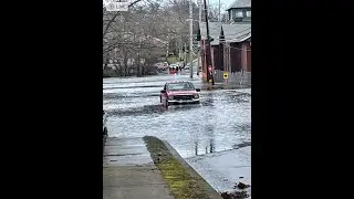 New Milford NJ Fire Department water rescue of stranded driver by the Hackensack Water Company ￼