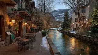 Peaceful Winter Evening Jazz ❄️ Cozy Caf&eacute; Ambience in a Snowy Alpine Town