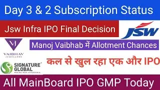 Jsw Infrastructure IPO | Manoj Vaibhab Gems IPO Allotment Chances | Signatureglobal India IPO |
